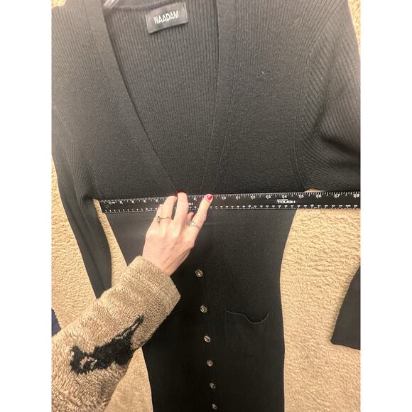 Naadam Cashmere Silk Black Sweater Dress Longline Cardigan Womens M Pockets Luce - Picture 12 of 16